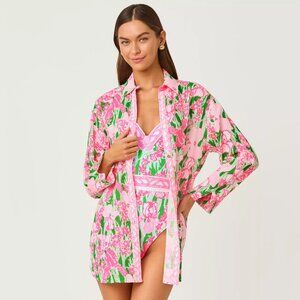 NWT Lilly Pulitzer Kwitney Long Sleeve Cotton Swim Cover-Up Oversized